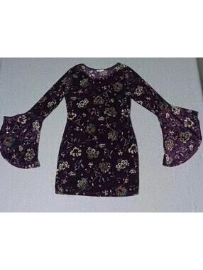 Charlotte Russe Velvet Bell Sleeve Body Con Mini Dress Womens Size Large Purple